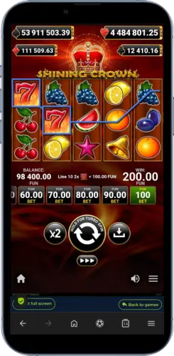 Shining Crown Gewinn mit zwei Siebener Symbolen