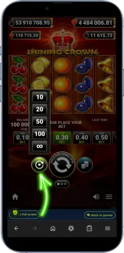 Shining Crown Autoplay Menü